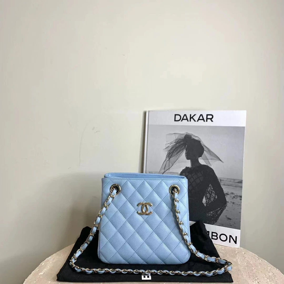 95新 Chanel/香奈儿 壹臻中古/ 22S蓝色水桶包 34030626