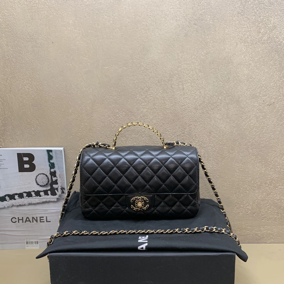 99新 Chanel/香奈儿 壹臻/24C黑金镂空字母手柄CF单肩包/79733354