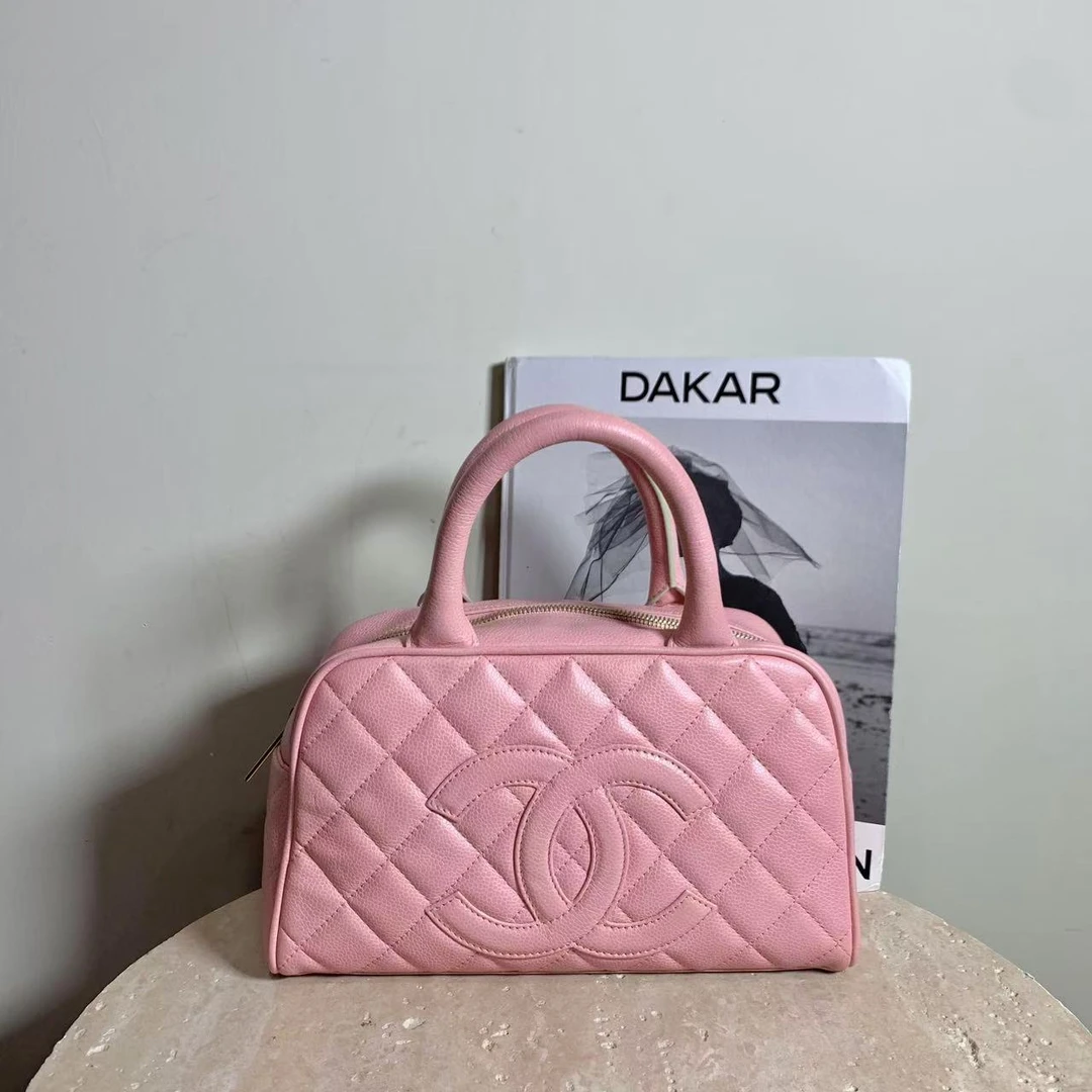 95新 Chanel/香奈儿 壹臻/8开 樱花粉荔枝保龄球包/86735856