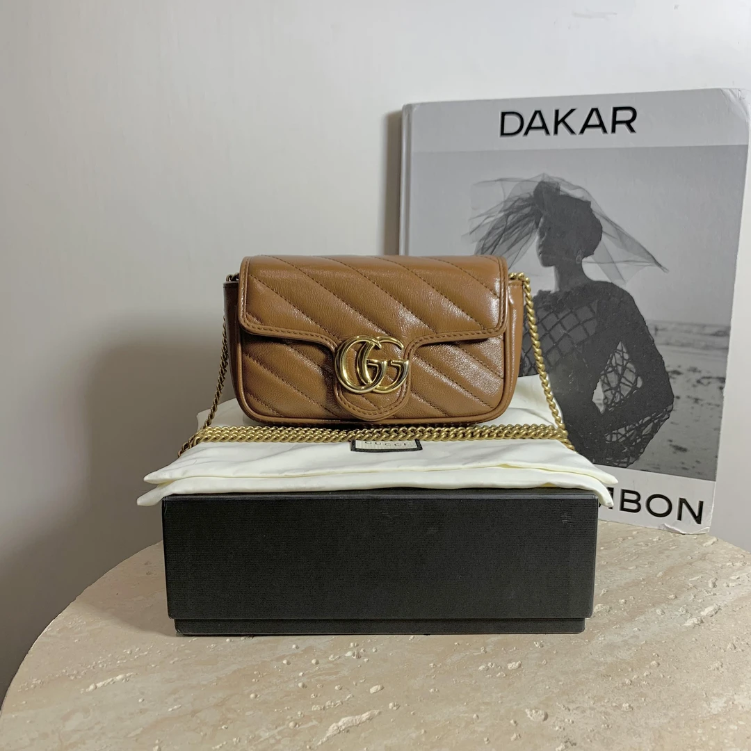 95新 GUCCI/古驰 壹臻/焦糖色全皮马蒙mini 12155485