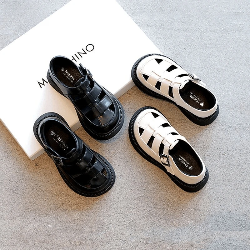 洋气小皮鞋女童凉鞋公主鞋2024夏季新款英伦风镂空软底百搭罗马鞋