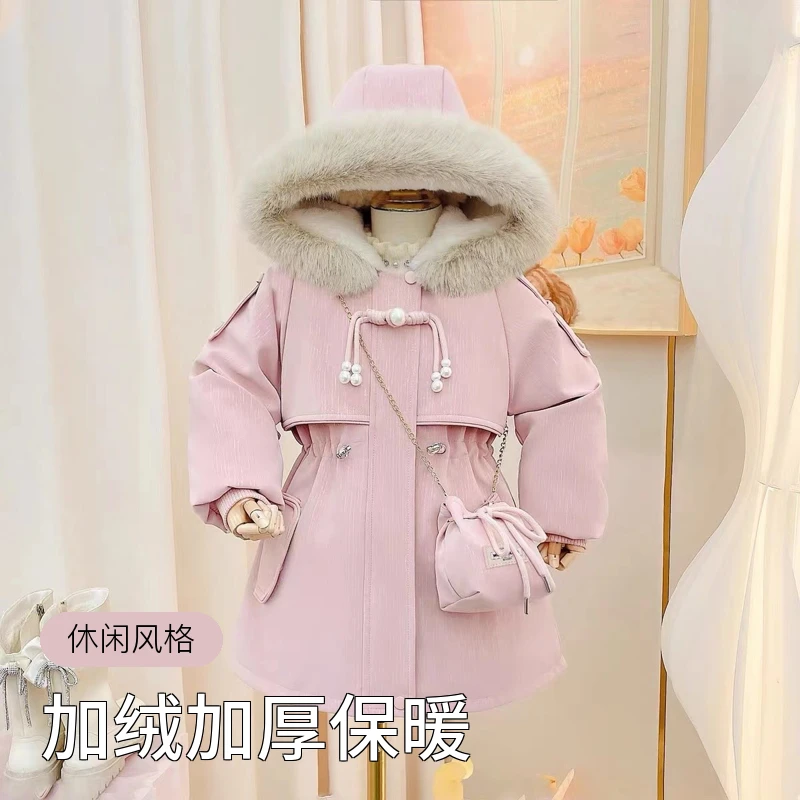 女童冬款派克服2025秋冬加绒加厚派克服时髦洋气儿童冬季保暖外套