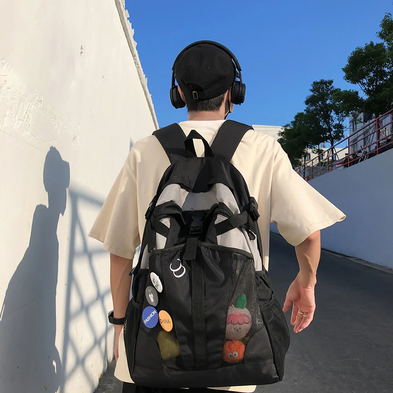 YAYI潮款休闲大容量双肩包中学大学生ins个性工装书包旅行包8892