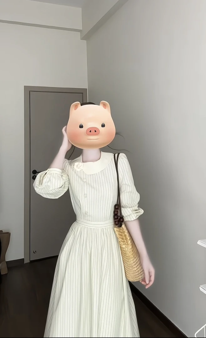 少女感法式复古设计感条纹连衣裙女2024夏季新款小个子甜美长裙子