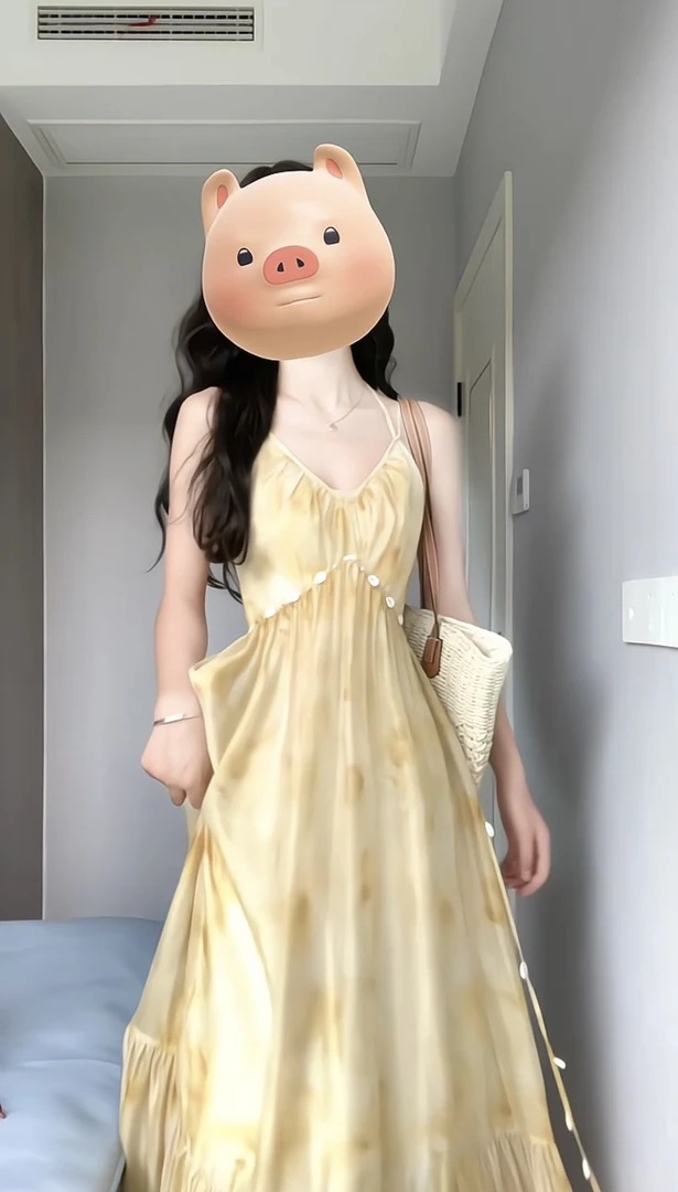 金盏风铃 轻奢富家千金法式晕染吊带连衣裙夏海边度假风大裙摆裙