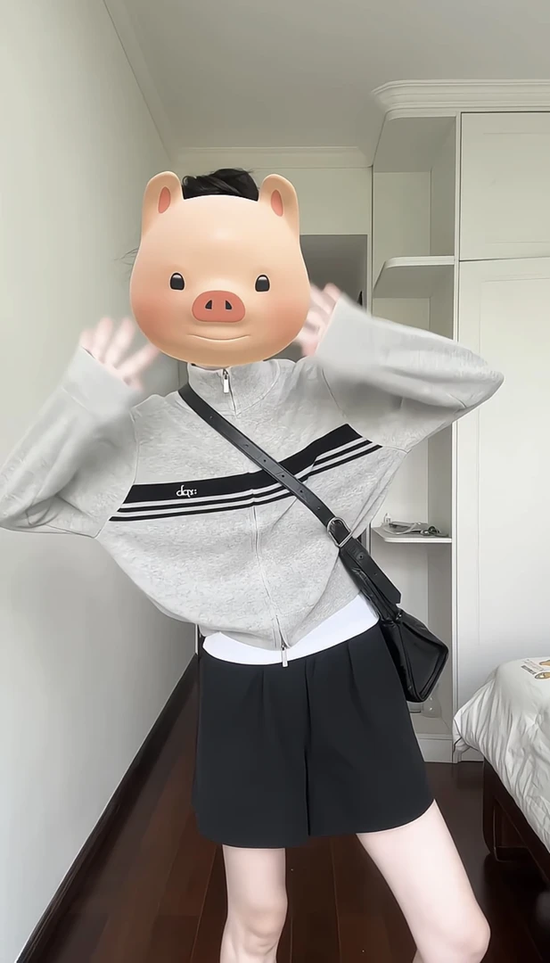 韩系休闲拉链百搭条纹毛衣夹克短款时尚针织衫上衣外套休闲日常