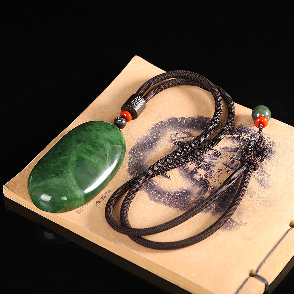 和田玉碧玉椭圆形无事牌设计项链80*45*15