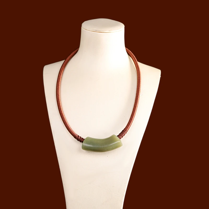 和田玉青玉玉管设计项链女款手工时尚百搭民族风简约复古  11