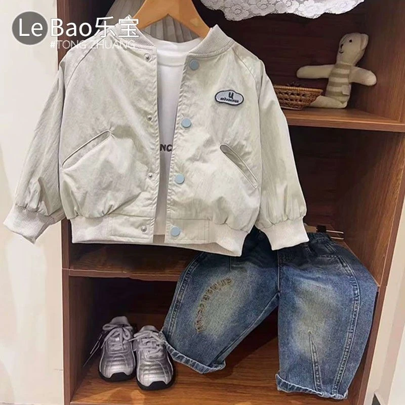 韩版童装男童外套秋季2024新款儿童潮酷夹克衫宝宝帅气杏色棒球服