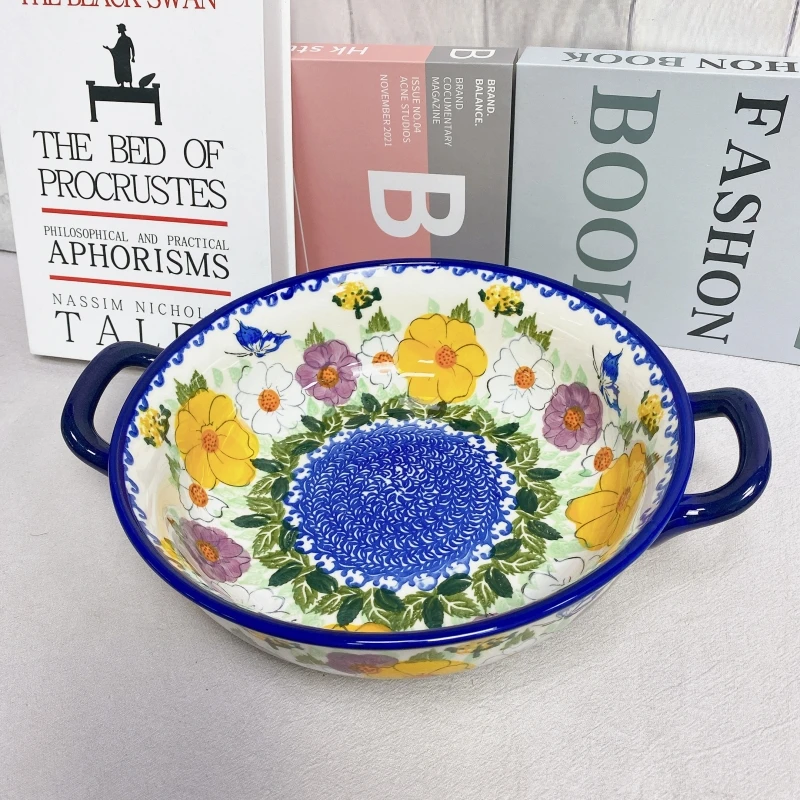 千紫系列12英寸双耳汤碗手绘陶瓷釉下彩餐具