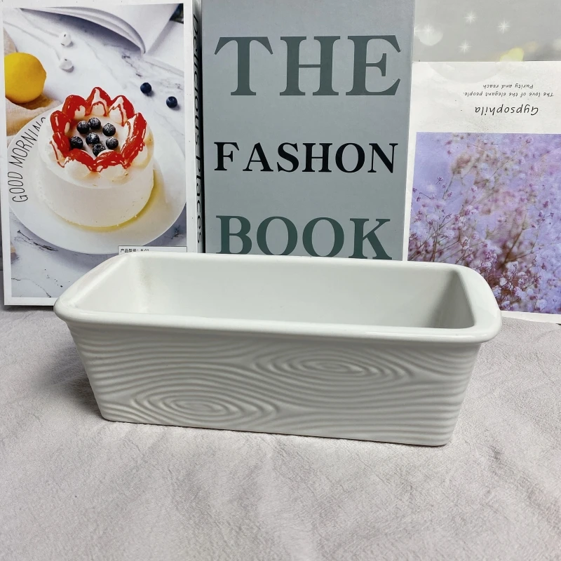 【曼朵朵】TE系列9英寸长方条纹烤盘白色陶瓷餐具