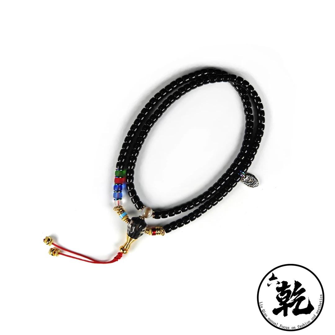 精选黑金椰蒂满配饰款小众民族风108长串脖挂