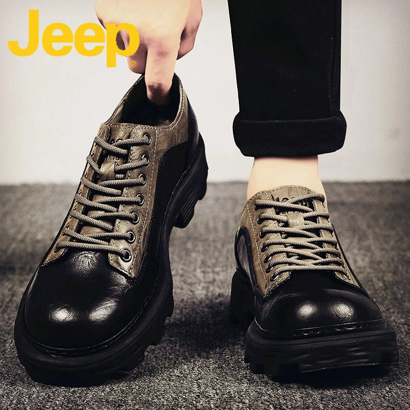 jeep吉普皮鞋男鞋春季2025新款英伦男士高端工装百搭休闲鞋子男款