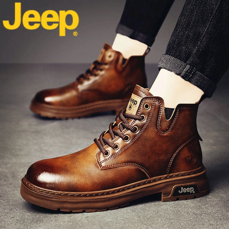 jeep吉普马丁靴男鞋春季2025新款高帮鞋男士雪地工装靴子男款皮鞋