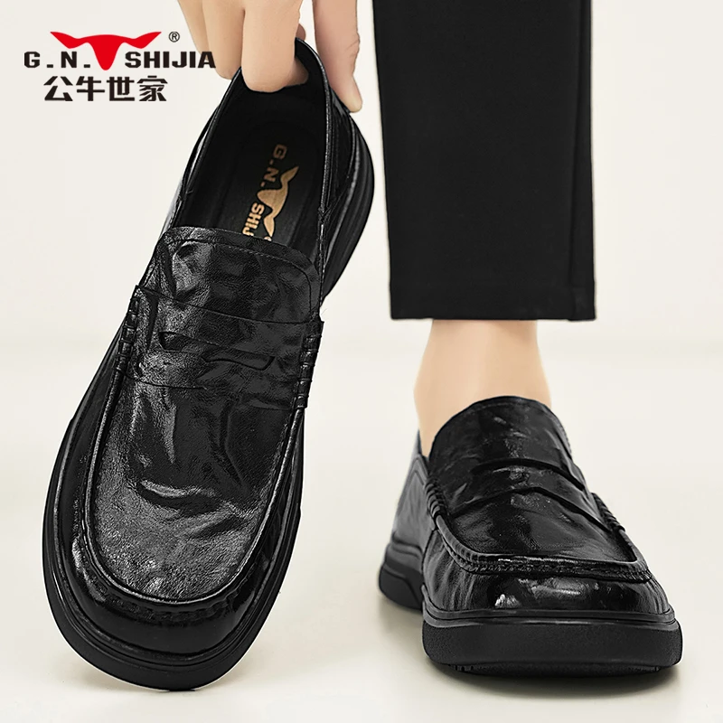 公牛世家男士皮鞋夏季新款商务休闲潮鞋一脚蹬懒人软底豆豆鞋男款