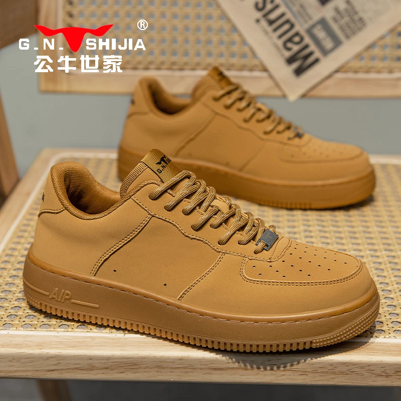 公牛世家男鞋秋季新款厚底增高德训潮鞋时尚百搭运动休闲板鞋男士