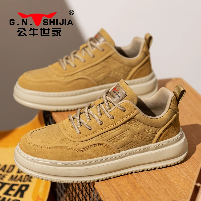 公牛世家男鞋秋冬工作上班皮鞋男士厚底运动休闲百搭老爹阿甘板鞋