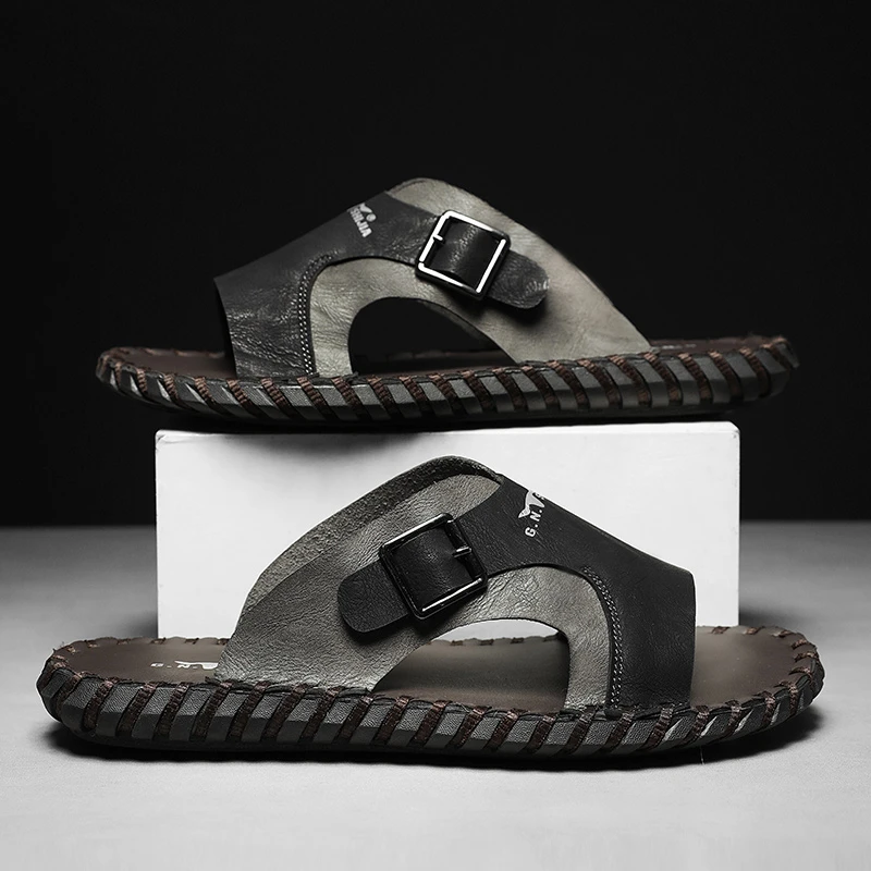 公牛世家拖鞋男款外穿夏季户外运动沙滩凉拖男士休闲拖鞋一字皮拖