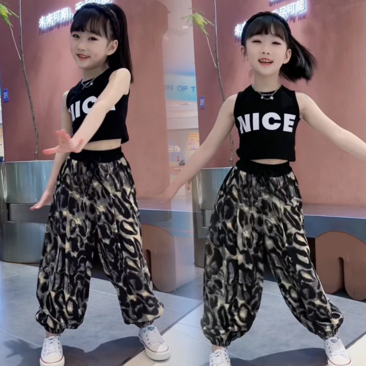 110-170 女童2024新款夏季时尚洋气时尚百搭韩版儿童防蚊裤套装