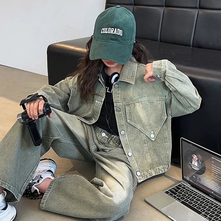 女童套装秋装2024新款儿童春秋季中大童牛仔两件套