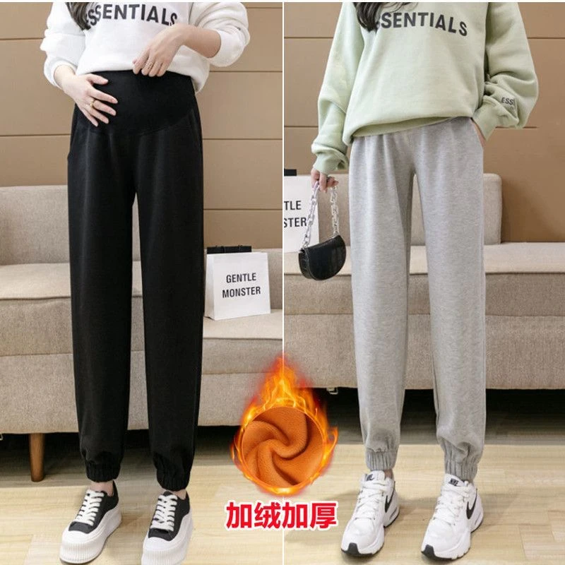 孕妇裤子冬款外穿加绒加厚高腰托腹保暖大码休闲裤孕妇装春秋冬款