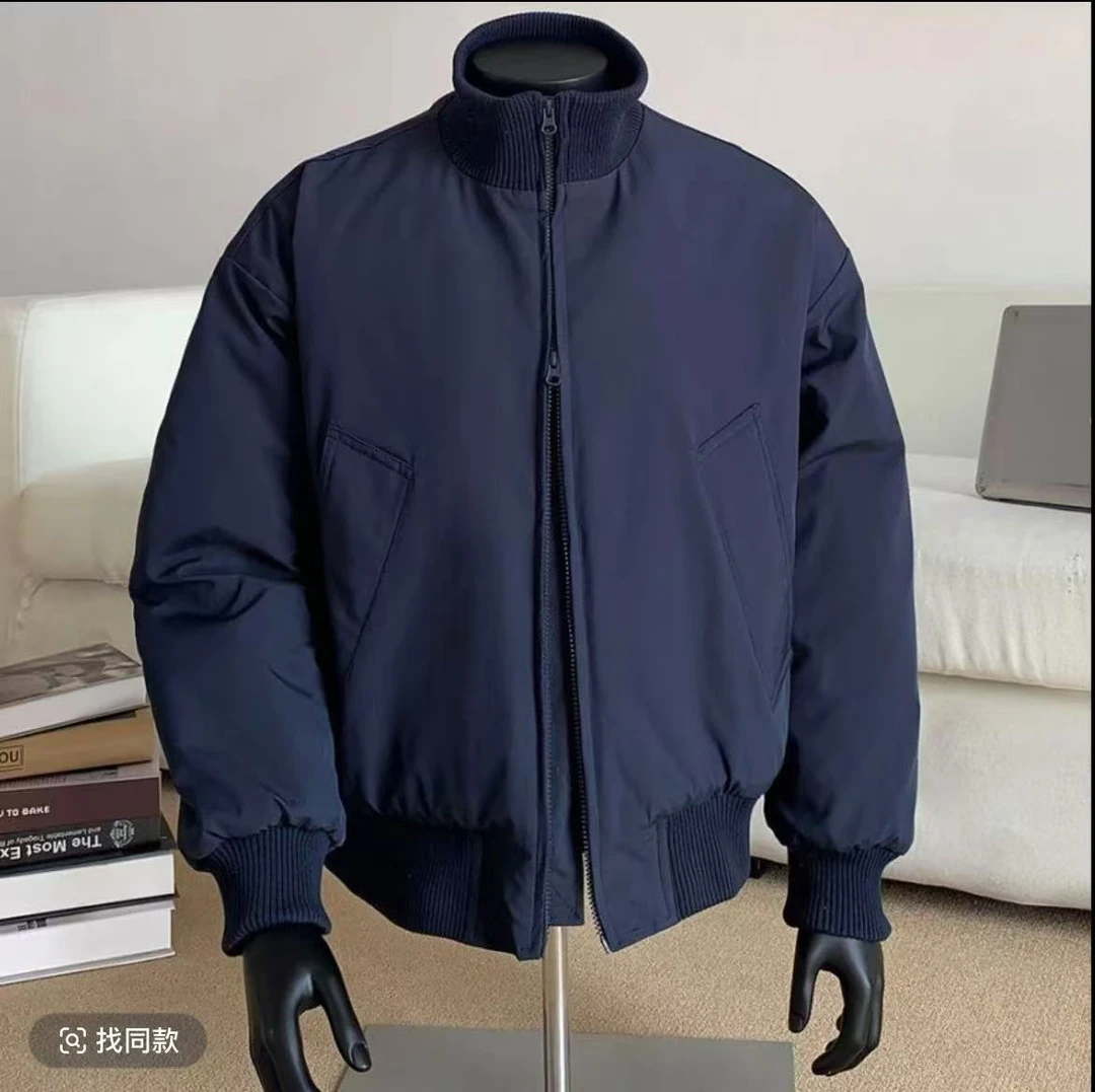 【库库】美式cleanfit黑色短款棉服外套男款冬季立领飞行员夹克棉衣