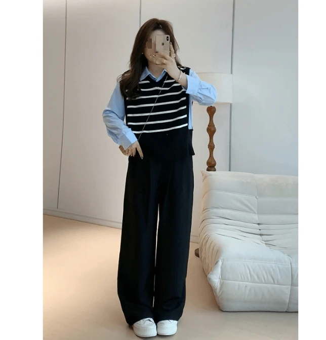 【大码假两件上衣】053通用叠假两件衬衫青春时尚马甲秋背心通勤