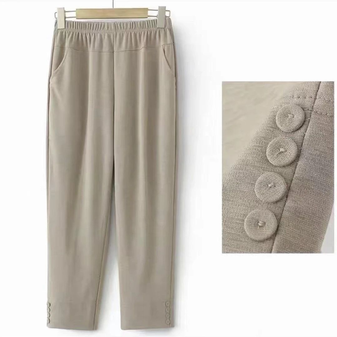 春夏休闲裤女士裤子松紧腰妈妈裤百搭宽松女装