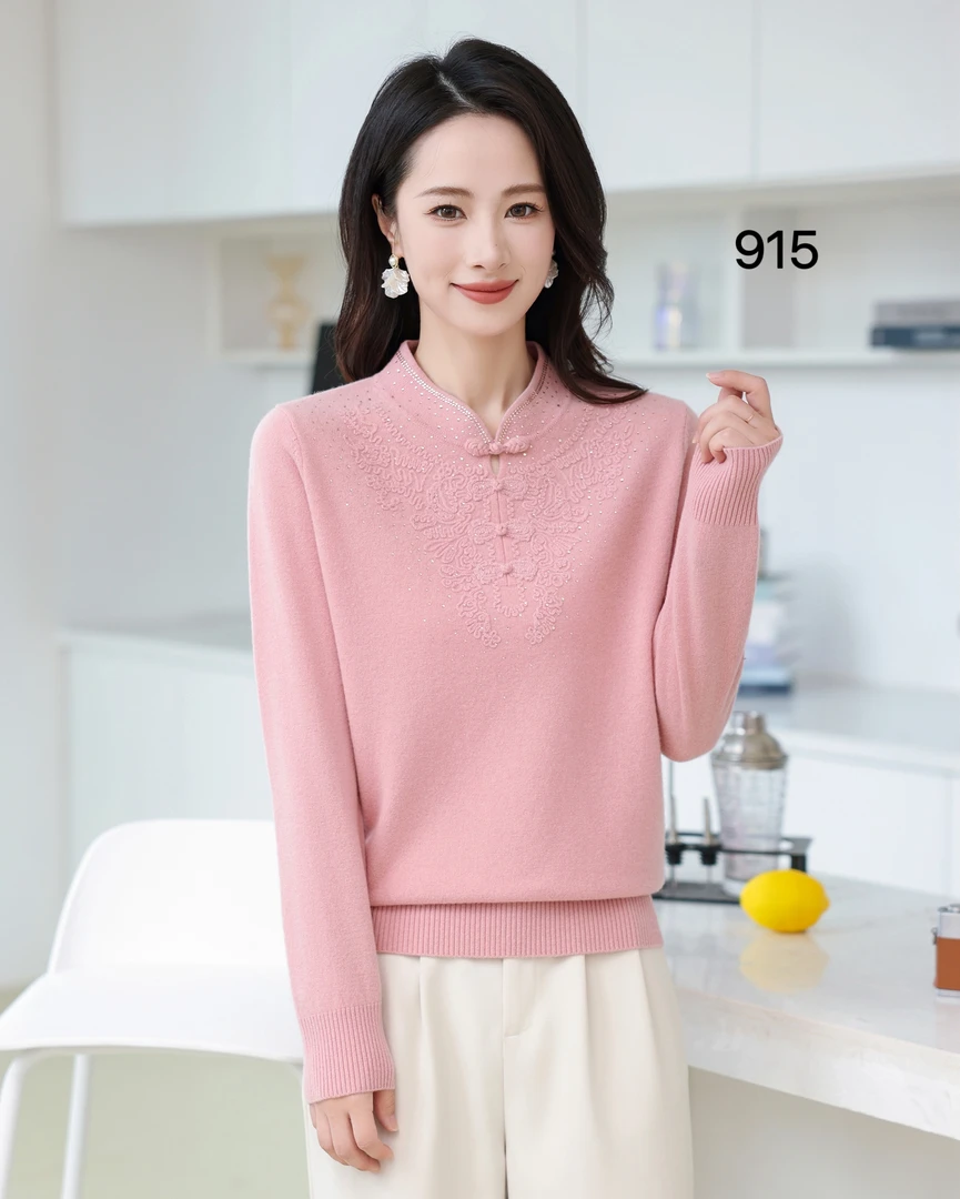 【KLJA严选】气质新中式旗袍领刺绣羊毛衫中老年妈妈装女装大码