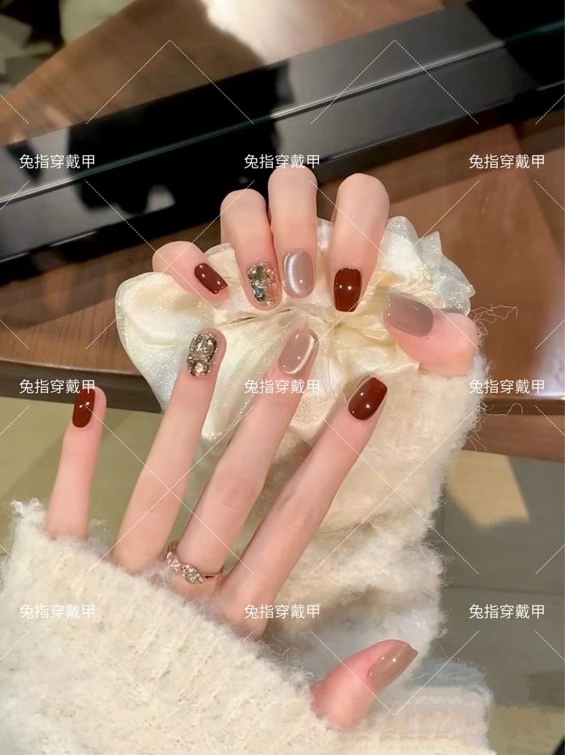 车厘子猫眼-秋季新款玻璃珠猫眼 纯手工美甲10片可重复穿戴TG1101