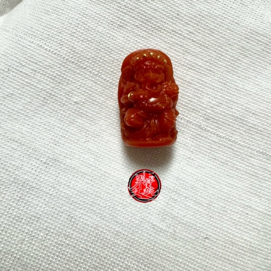 原矿瓦西料南红精工雕刻【象神】主珠 背云 文玩配饰
