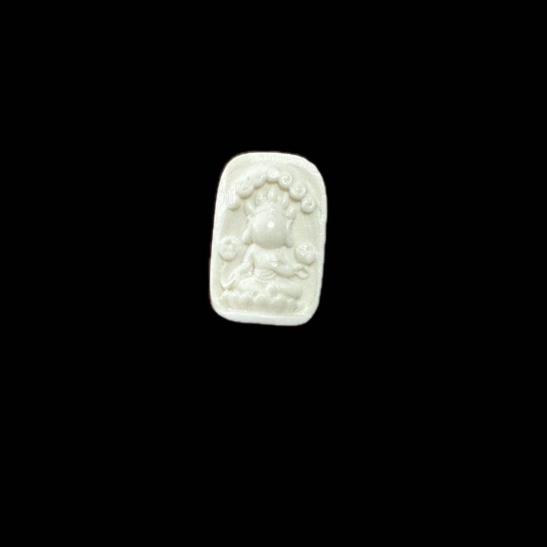 猛犸牙精工雕刻三圣佛背云 文玩配饰