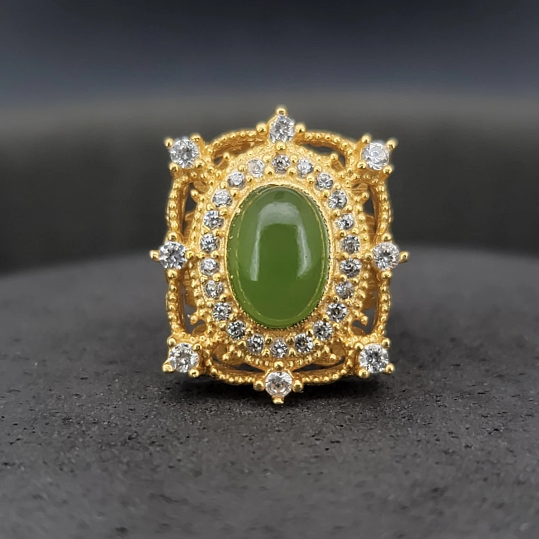 s925银精工镶嵌和田玉碧玉背云 手牌 主珠 万能百搭文玩配饰