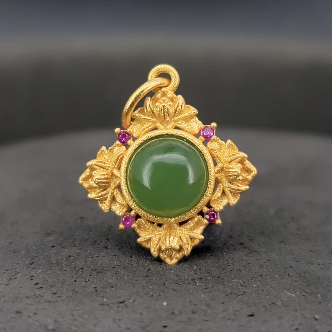 s925银精工镶嵌和田玉碧玉滴流 吊坠 万能百搭文玩配饰