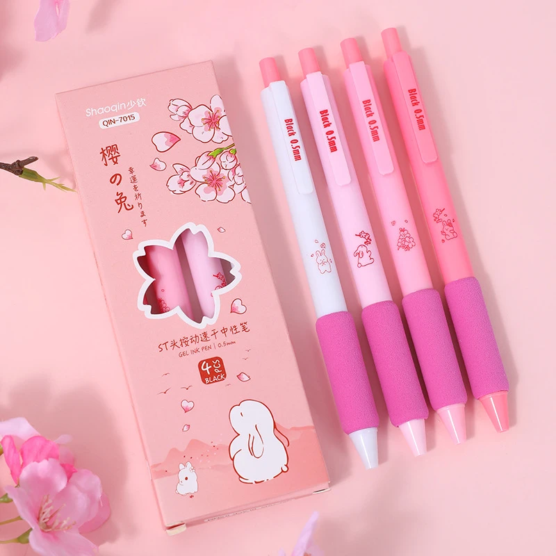 欧包ins按动笔st弹簧头高颜值粉色护套0.5mm顺滑速干中性笔刷题笔