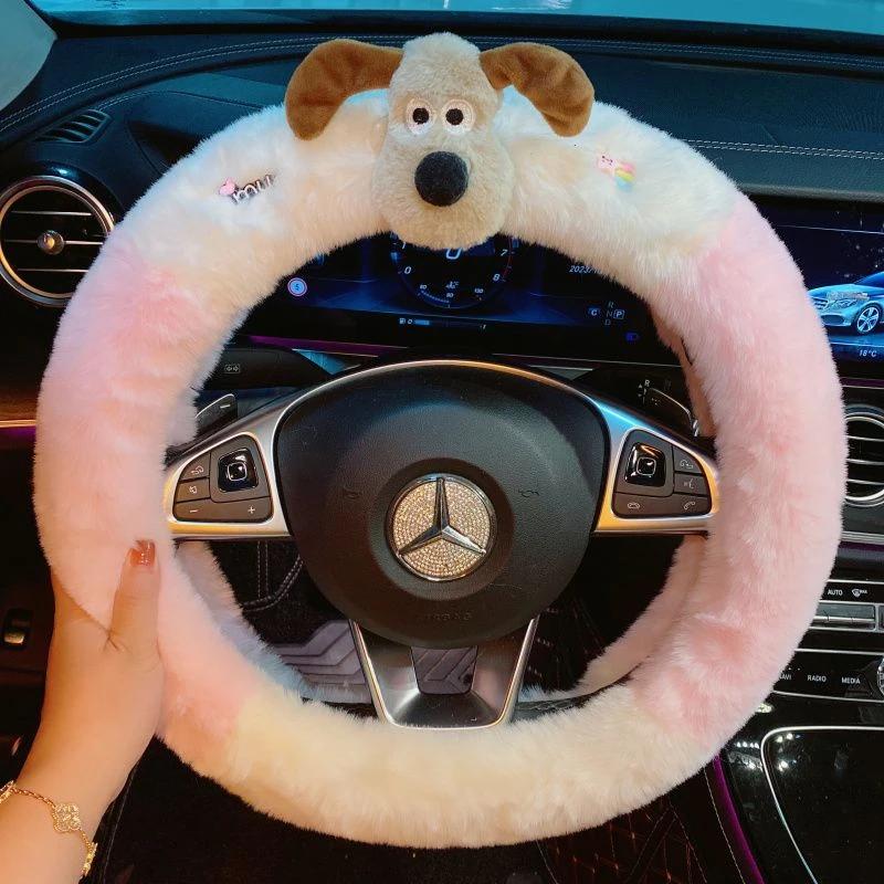 ♚新款掌门狗卡通可爱汽车方向盘套冬天保暖防滑毛绒车把套女神