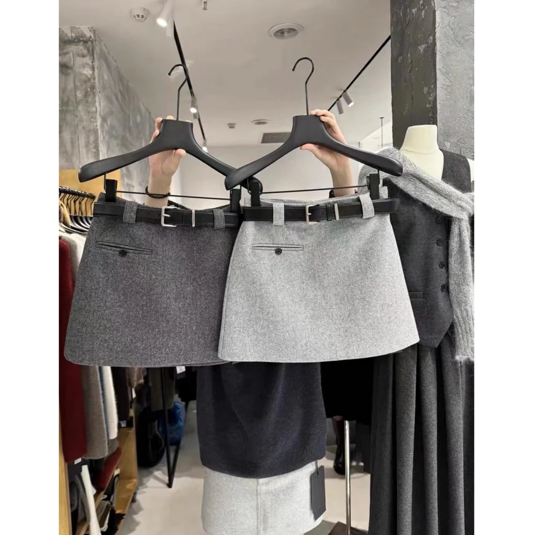 【极简风一粒扣A字短裙 送腰带】秋冬高腰百搭显瘦带里衬短裙605#