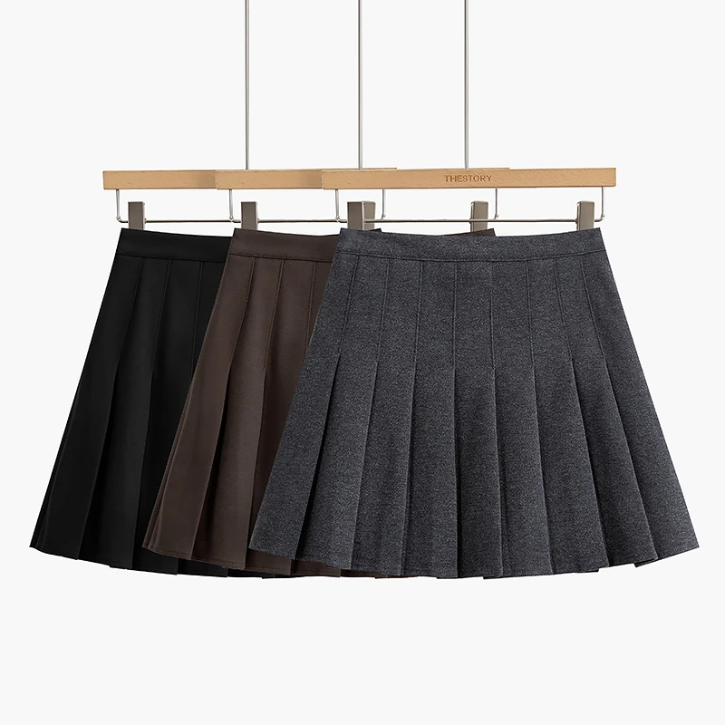 毛呢半身裙女2025年冬季高腰百搭显瘦A字裙黑色防走光百褶裙短裙