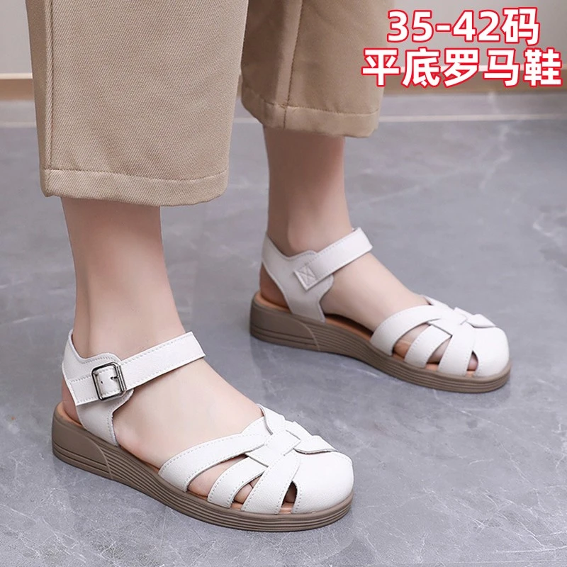 2023夏季新款软底包头猪笼鞋时尚百搭风罗马凉鞋大码女鞋40-41-42