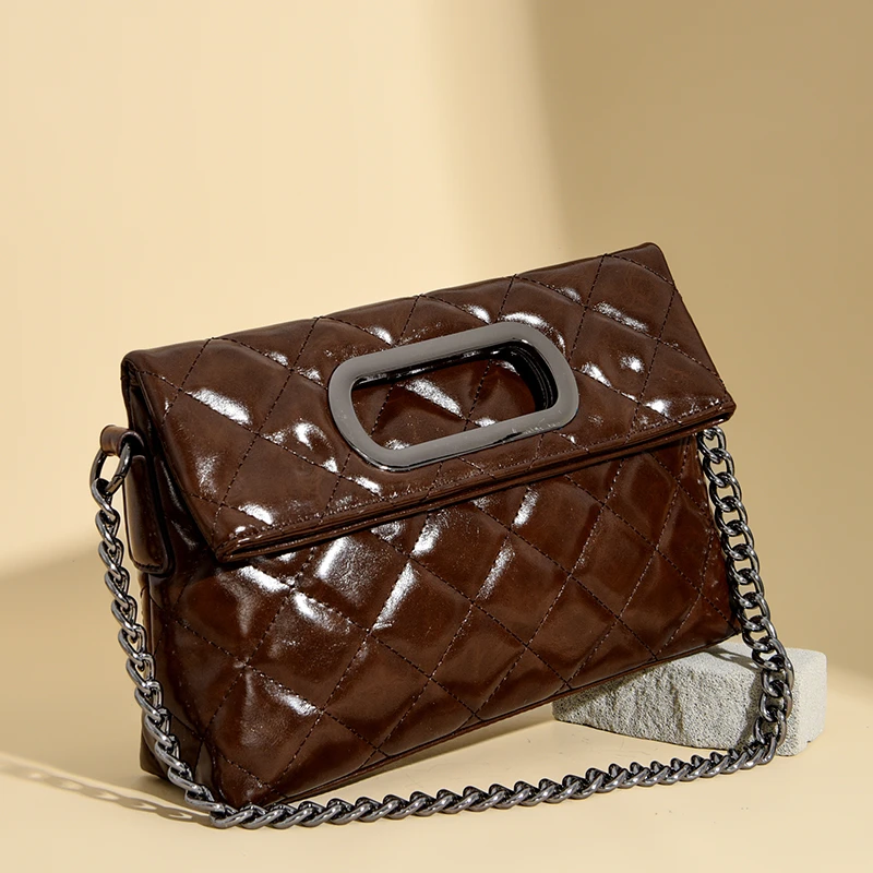 米琦袋鼠专柜高级感轻奢女士菱格斜挎包2025秋冬新款时尚单肩包女