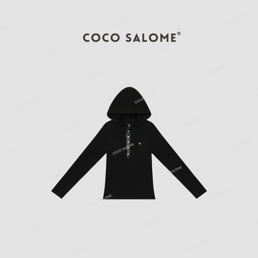 COCO SALOME⒂【五角星】冬双面磨毛定制纽扣连帽休闲卫衣277K