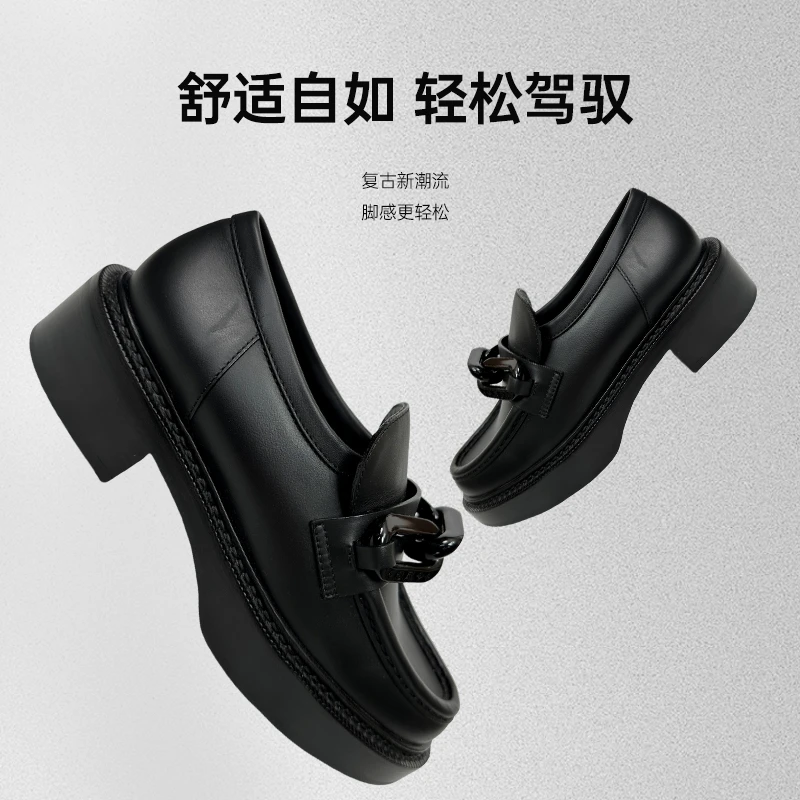 未使用 LouisVuitton/路易威登 黑色复古英伦风厚底乐福鞋