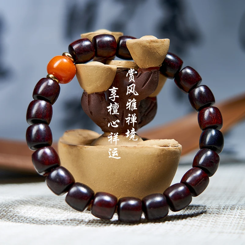 【延钦文创】印度小叶紫檀佛珠手工蜜蜡手串规格盘玩佩戴文玩好物