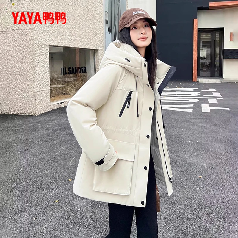 YAYA/鸭鸭羽绒服女中长款冬时尚派克收腰显瘦保暖外套YE4B622411D