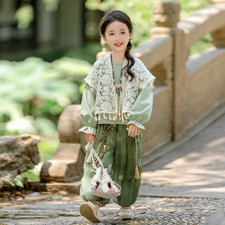 女童新款中国风汉服唐装中秋表演服套装儿童三件套春秋民族风服饰