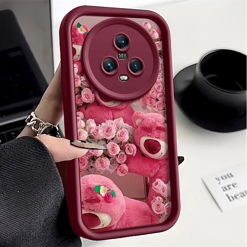 粉玫瑰草莓熊荣耀magic5手机壳全包高级感硅胶新款卡通潮防摔软壳