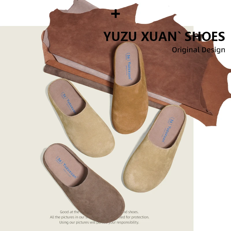 牛皮复古风包头半拖女博肯鞋厚底防滑舒适一脚蹬懒人百搭博肯鞋