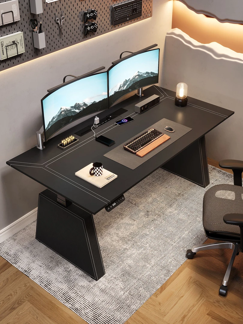 马鞍皮李仁同款轻奢电脑桌升降桌书房写字台办公桌简约家用电竞桌