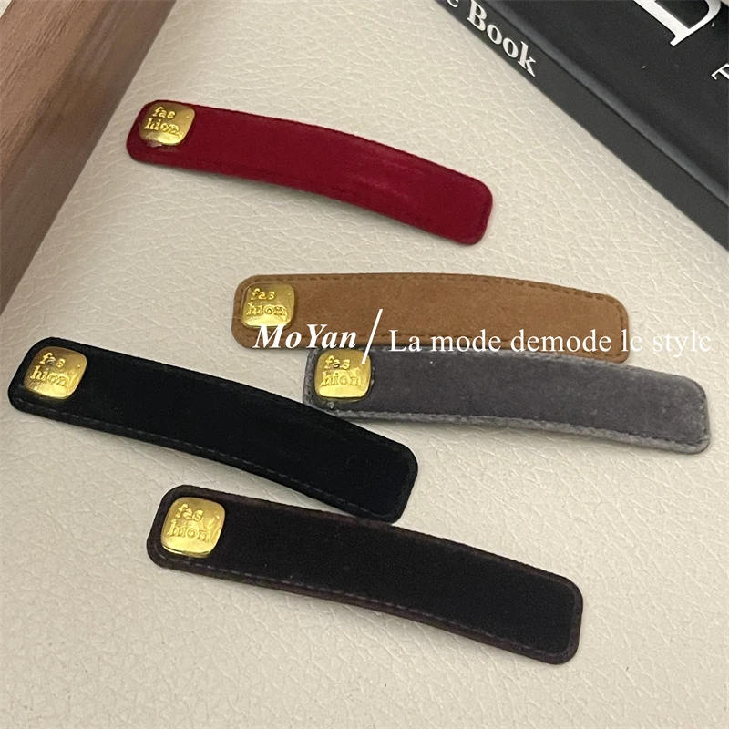 美拉德字母金属侧边夹丝绒发夹一字夹BB夹刘海夹秋冬碎发卡发饰