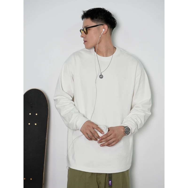 Nothwes 23ss日系简约300克纯棉打底衫宽松休闲长袖纯色圆领T恤潮